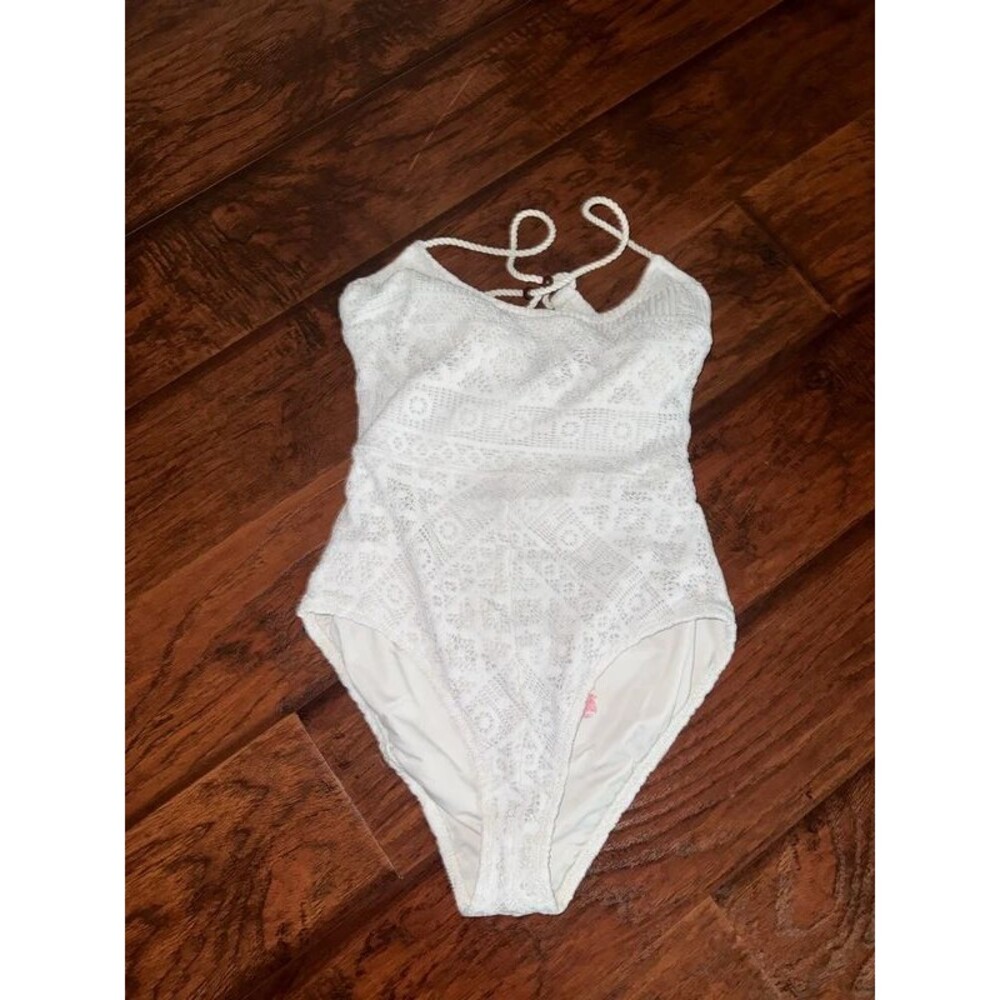 Victoria's Secret White Lace Crochet Halter One Piece Swimsuit Large